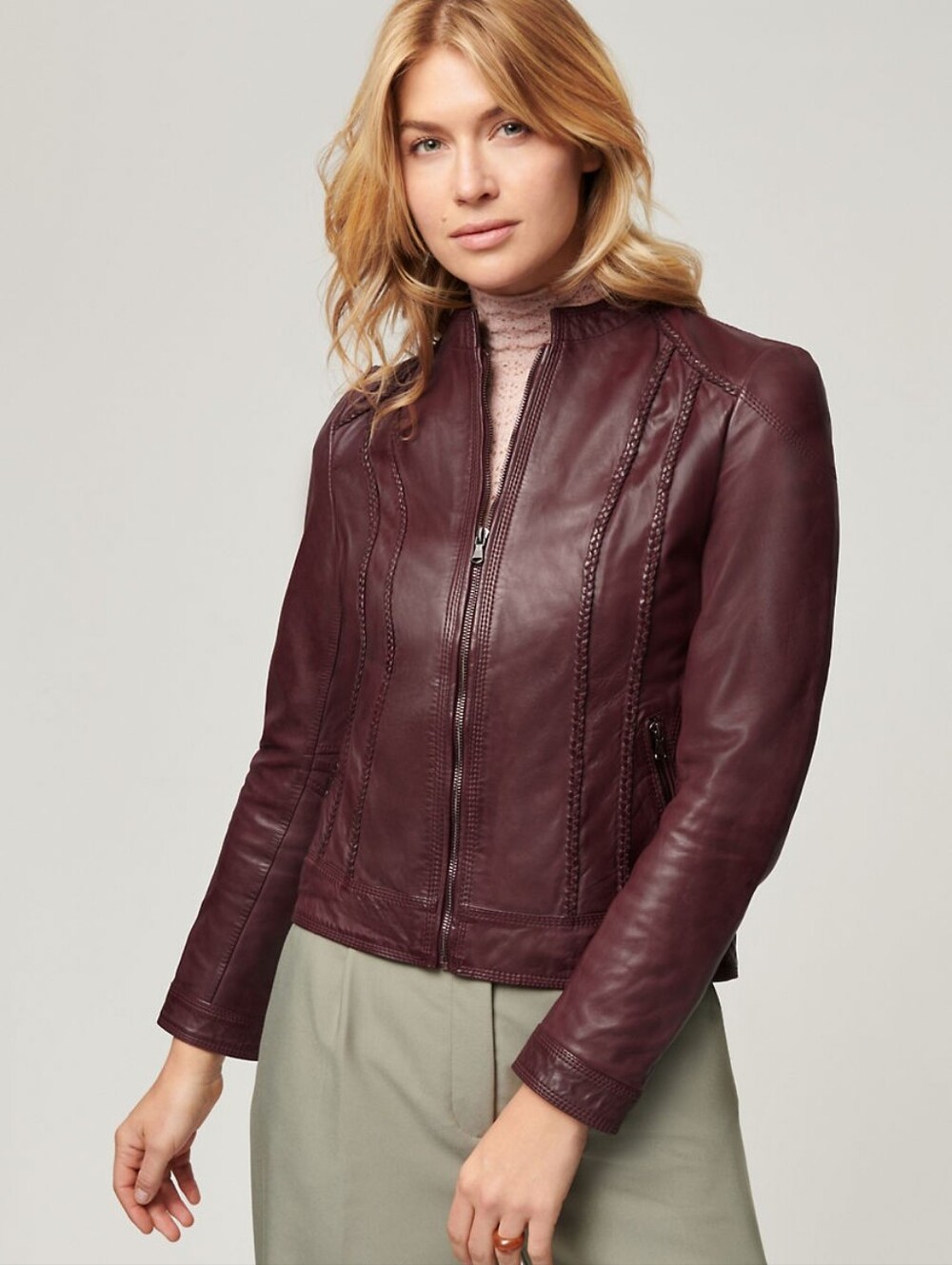 Overland SUE LEATHER JACKET, Size L, Bordeaux - Picture 3 of 10